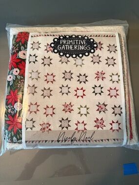 Primitive Gatherings "Nicely Noel" Quilt Kit - White, Red, Green 86” x 86”